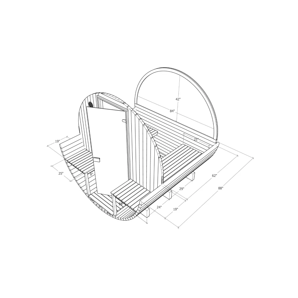 4 Person Barrel Sauna Kit with Porch - Thermory No. 60 & 61 - Image 11