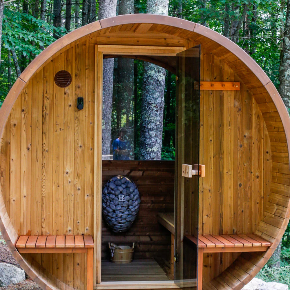 4 Person Barrel Sauna Kit with Porch - Thermory No. 60 & 61 - Image 3