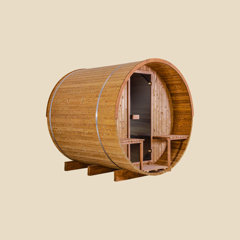 4 Person Barrel Sauna Kit with Porch - Thermory No. 60 & 61 - Image 4