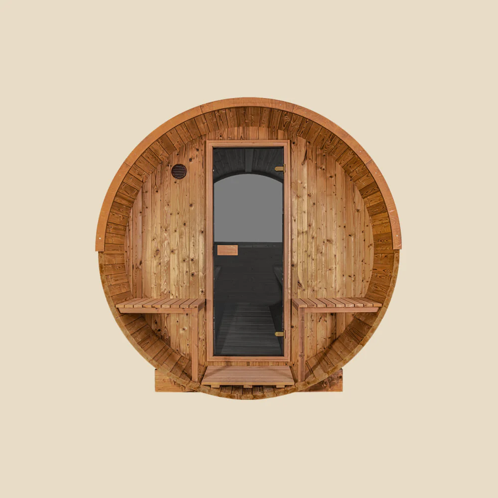 4 Person Barrel Sauna Kit with Porch - Thermory No. 60 & 61 - Image 5